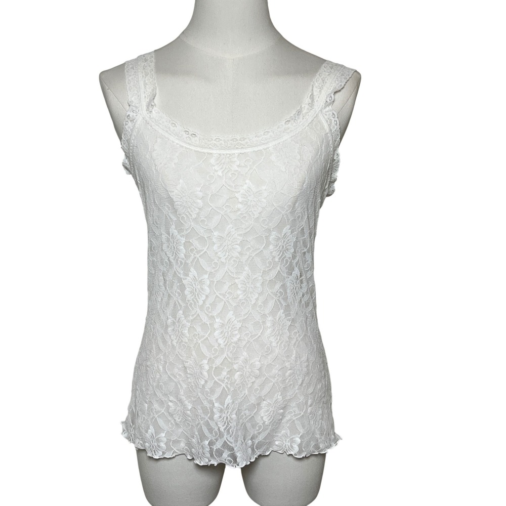 Maidenform White Lace Camisole Floral Scallop Trim Sheer Y2K‎ Lingerie Top L